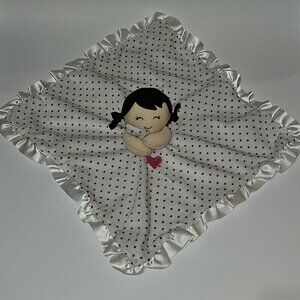 Carter's Baby Girl Doll Rattle Lovey Plush Black White Polka Dots Pink Heart